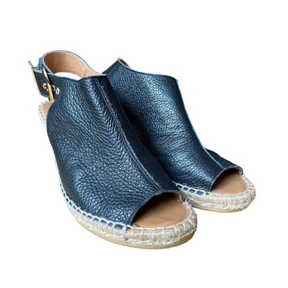 Maypol - Black Leather Peep Toe Slingback Ankle Espadrille Sandal - Size 40